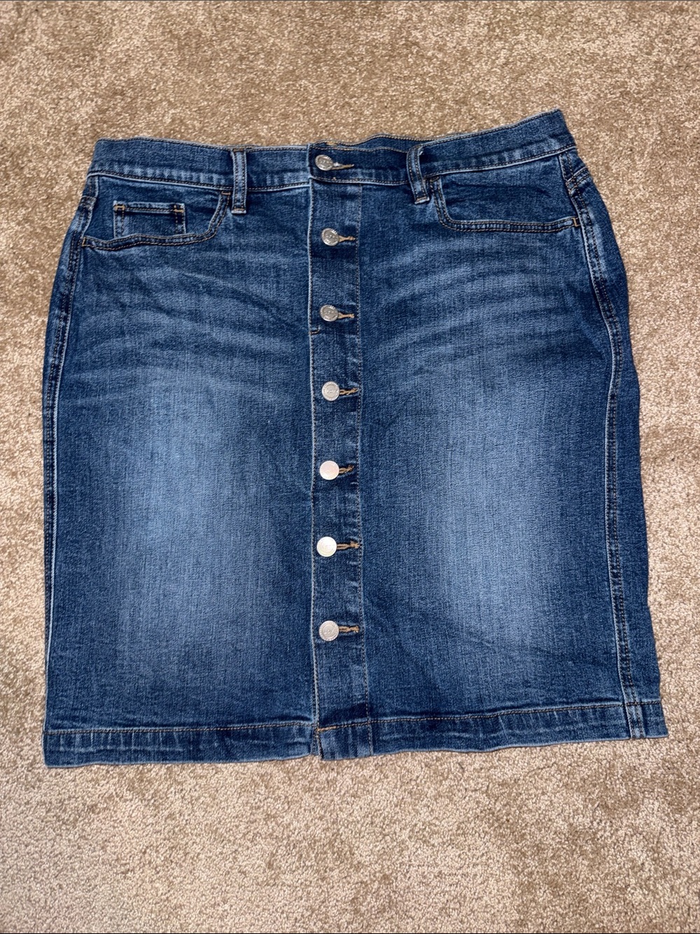 LOFT Dark Blue Button-Front Denim Pencil Skirt 10